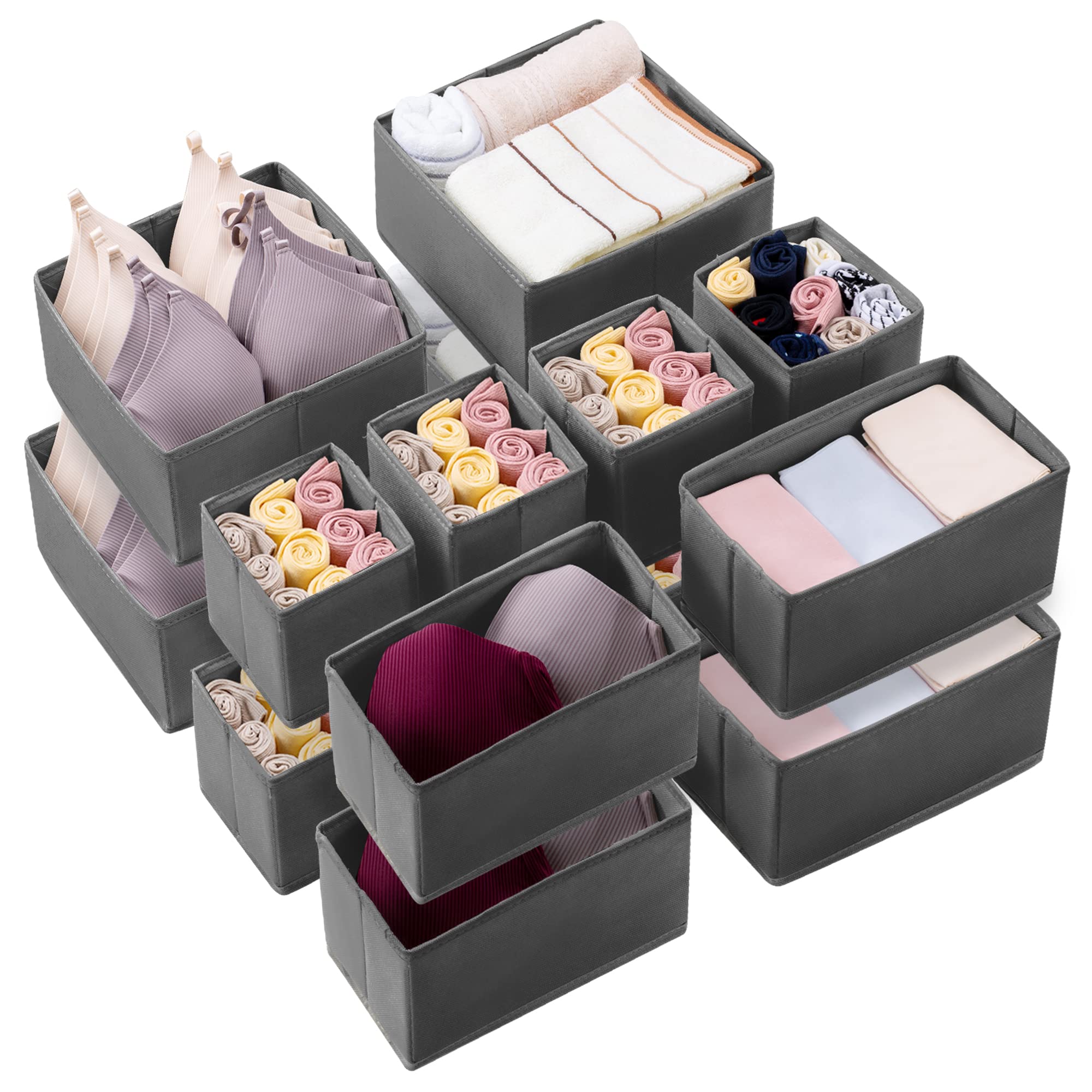 Underwear Drawer Organizer, 3 Pack Foldable Non-Woven Closet Storage Box  Organizer for Bra Socks Scarf Drawer Dividers (Gray) 