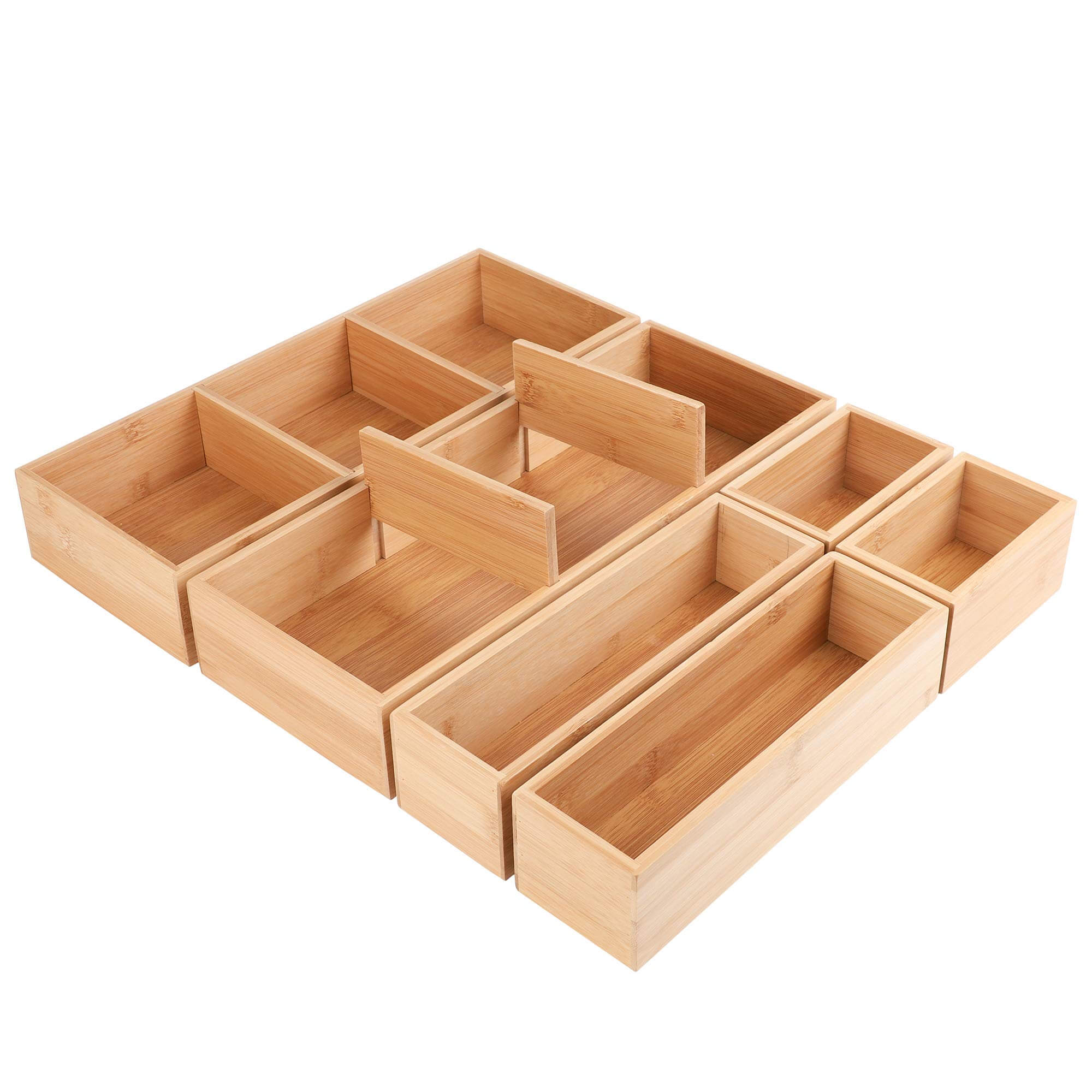 Kootek 6 Pcs Bamboo Drawer Organizer Utensil Tray Kitchen Storage Box