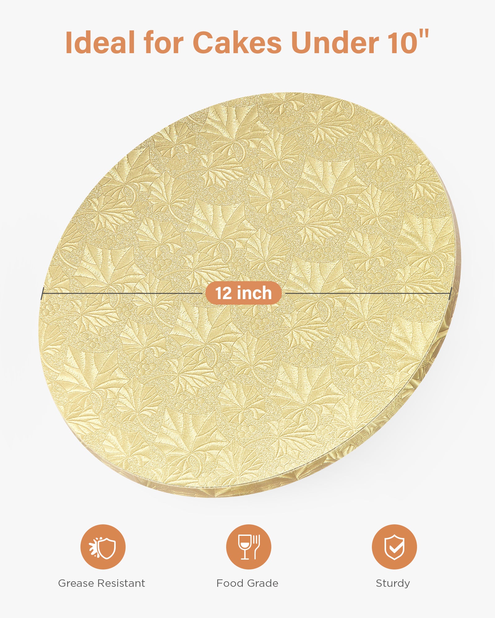 Kootek Cake Boards Drum 12 Inch Round, 1/2" Thick Decorating Supplies, Gold Sturdy Corrugated Cardboard Base, Base para Pastel, 1 Pack