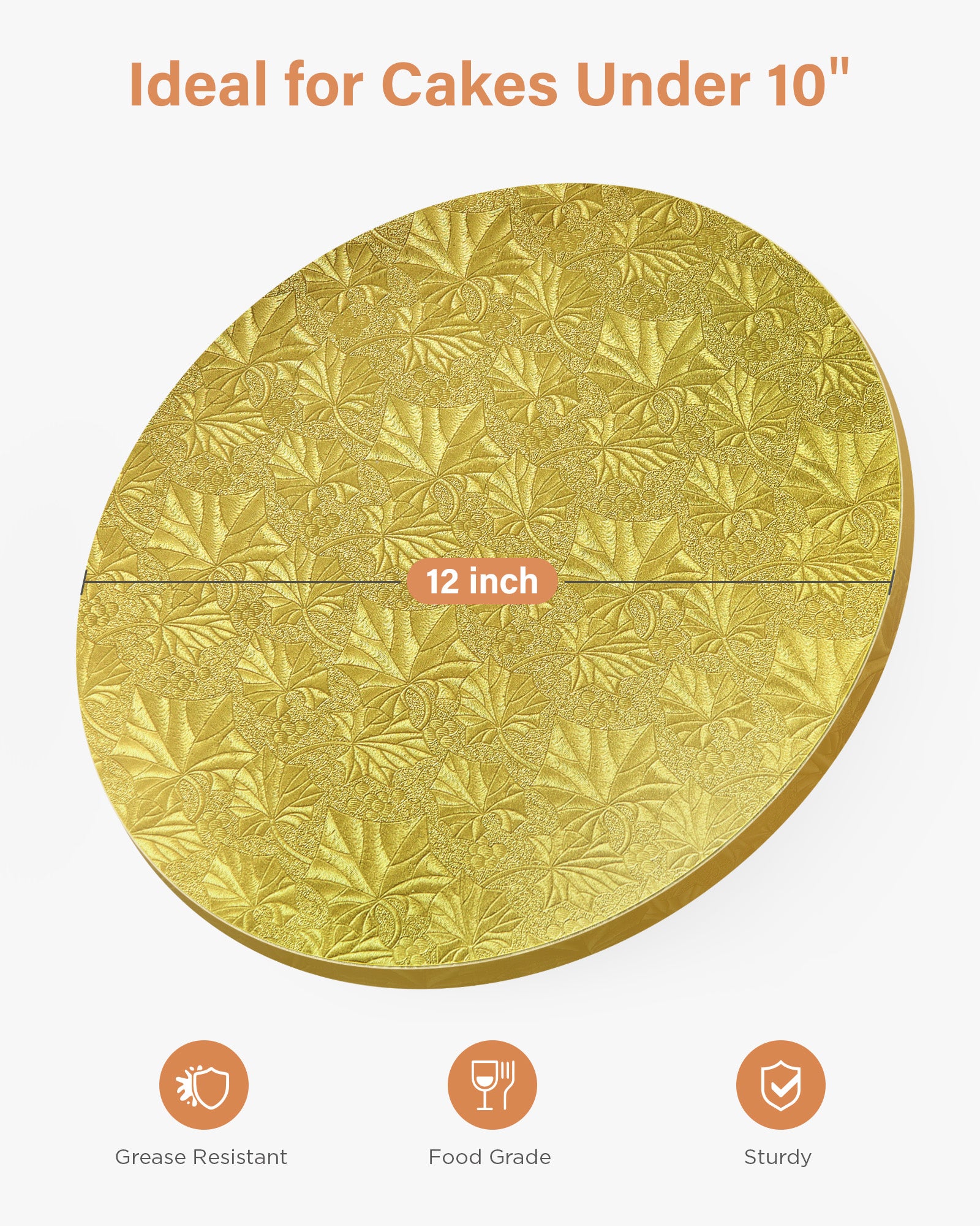 Kootek Cake Boards Drum 12 Inch Round, 1/2" Thick Decorating Supplies, Gold Sturdy Corrugated Cardboard Base, Base para Pastel, 1 Pack