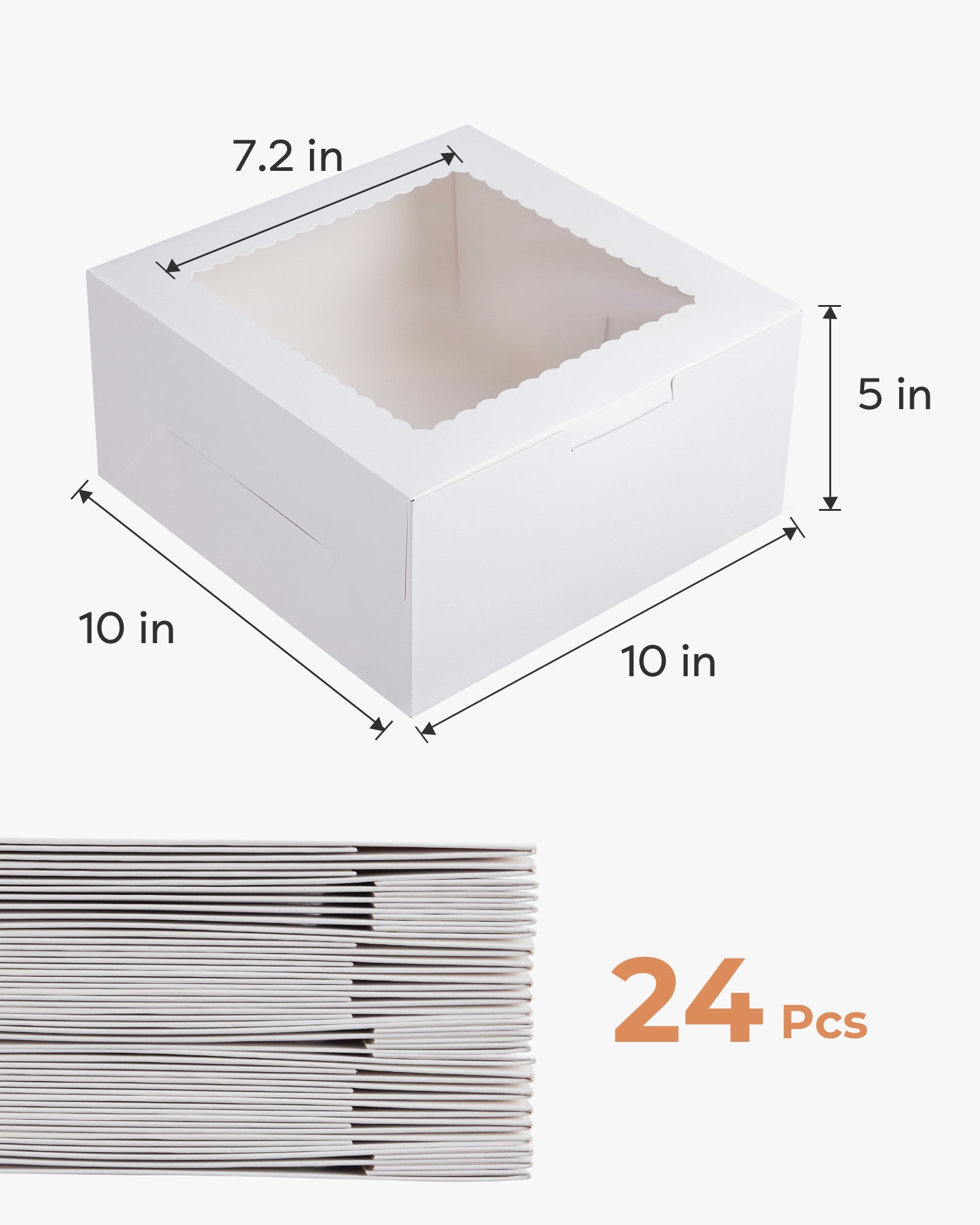 Kootek 24pcs Cake Boxes with Window, 10 x 10 x 5 Inches Bakery Boxes Treat Cookie Dessert Boxes Pastry Box for Cake, Chocolate Covered Strawberries, Cupcakes, Donuts, Baked Goods