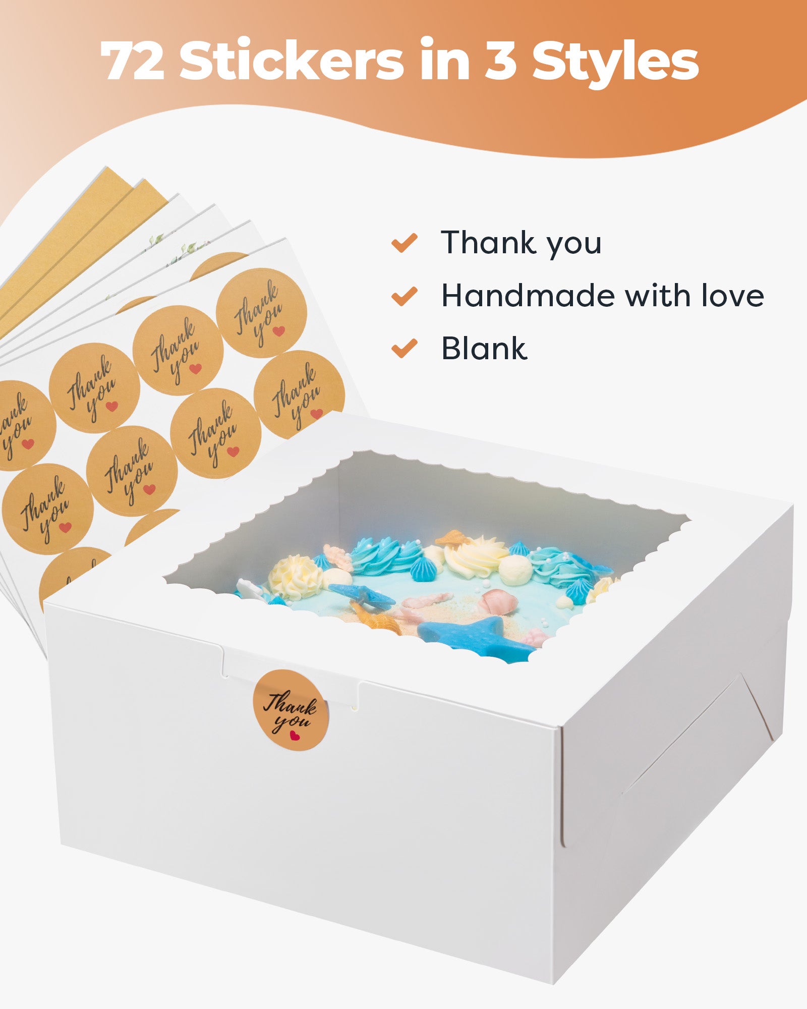 Kootek 24pcs Cake Boxes with Window, 10 x 10 x 5 Inches Bakery Boxes Treat Cookie Dessert Boxes Pastry Box for Cake, Chocolate Covered Strawberries, Cupcakes, Donuts, Baked Goods