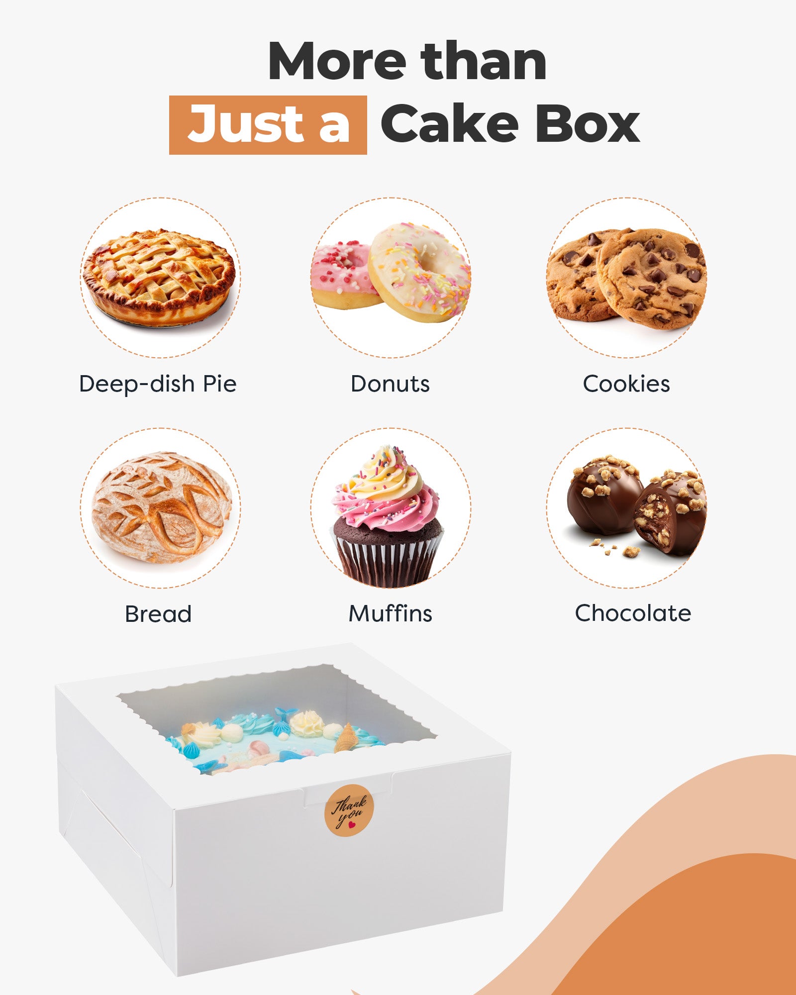 Kootek 24pcs Cake Boxes with Window, 10 x 10 x 5 Inches Bakery Boxes Treat Cookie Dessert Boxes Pastry Box for Cake, Chocolate Covered Strawberries, Cupcakes, Donuts, Baked Goods