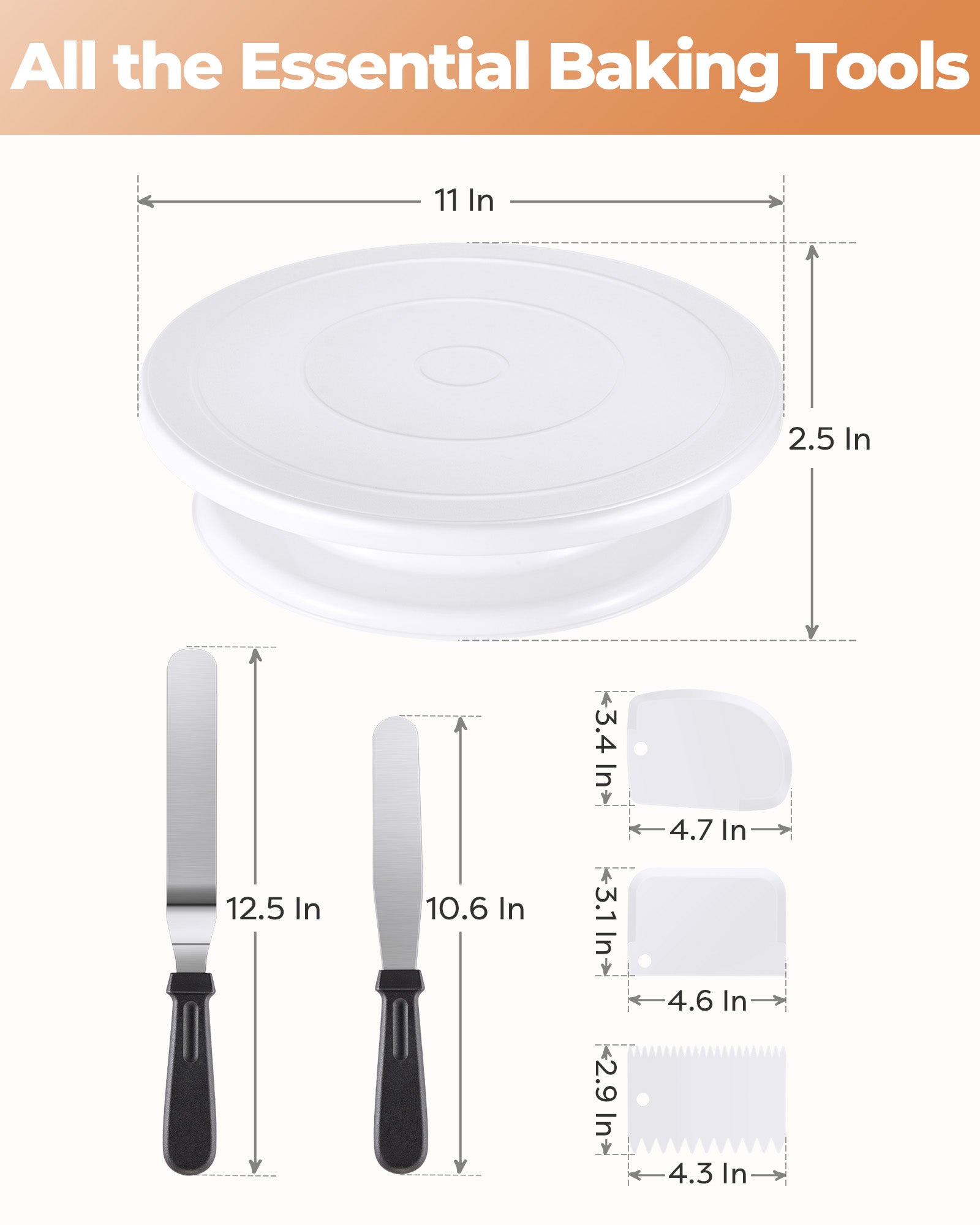 Kootek Cake Decorating Kit Baking Supplies Set Cake Turntable with 2 Frosting Straight Angled Spatula 3 Icing Smoother Scrapers Baking Accessories Tools for Beginners and Pros, Mother's Day, White