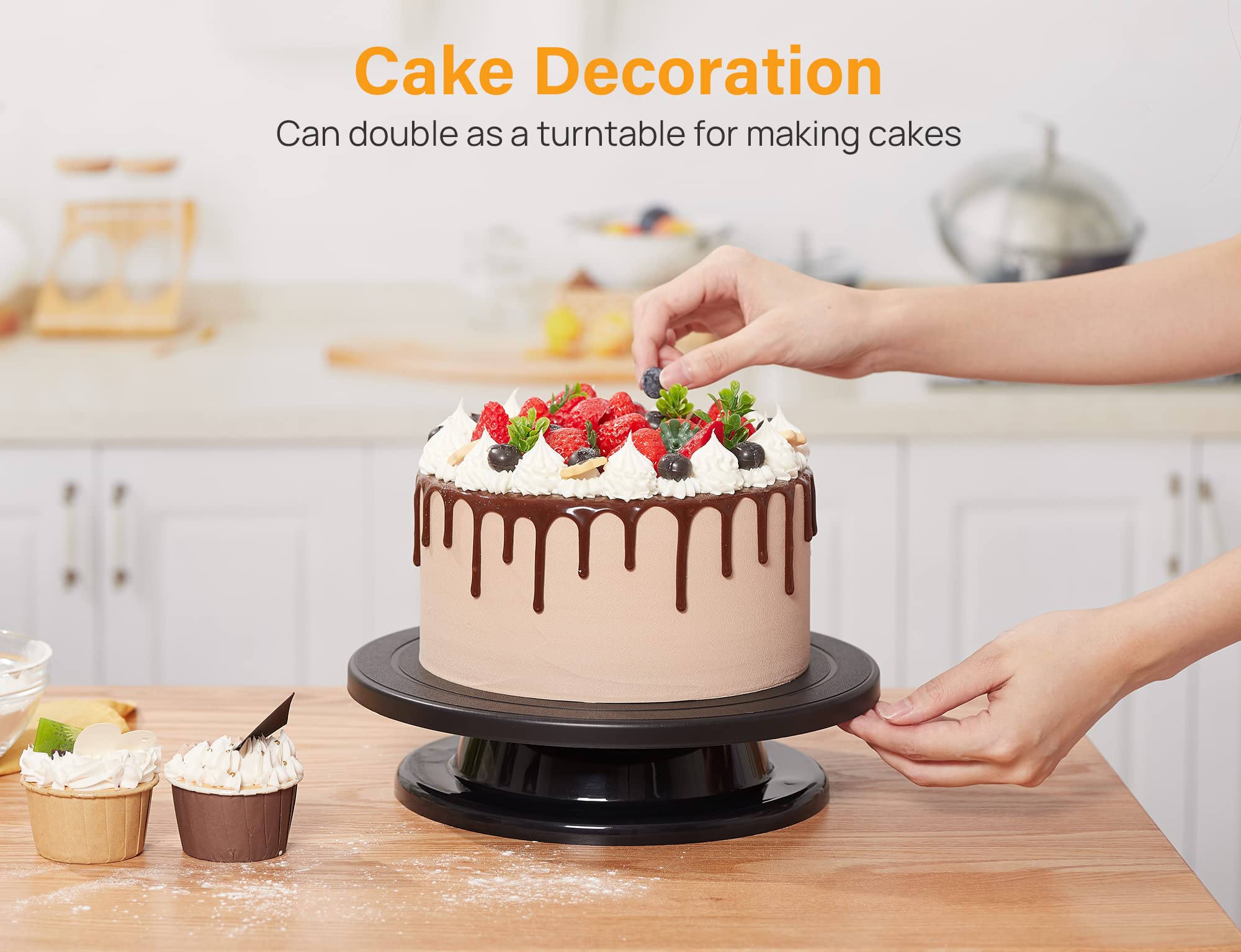 Kootek Rotate Turntable Revolving Black Turn Table Lightweight Cake Stand for Paint Spraying, Cake Decorating, Displaying Item