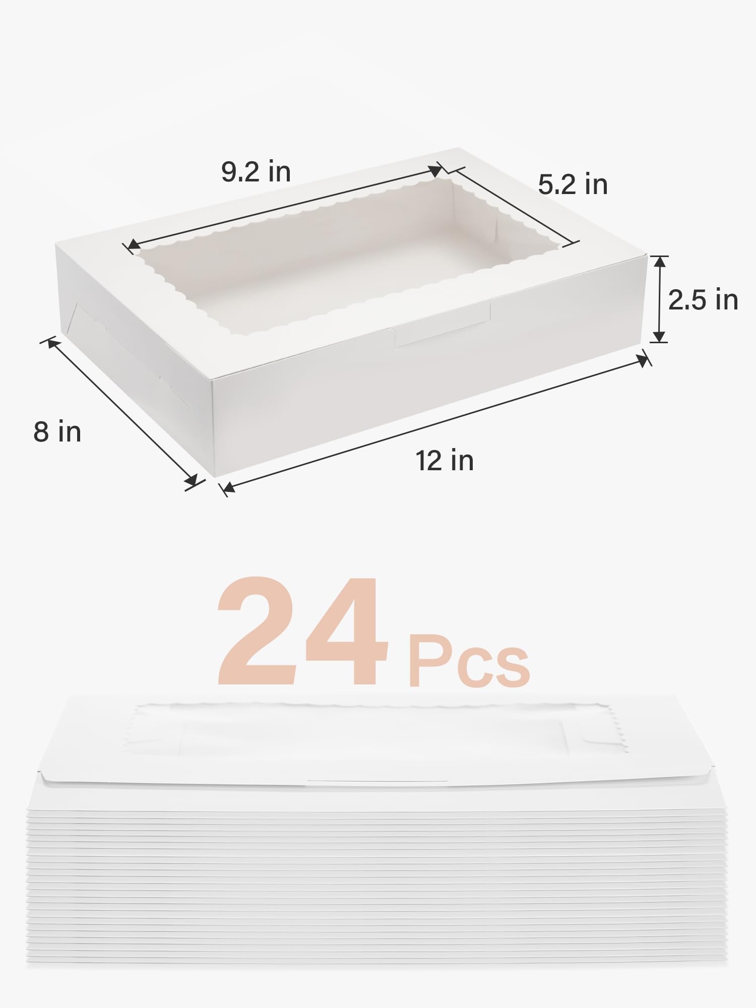Kootek 12 Inch Bakery/Treat Boxes with Window, 24pcs 12x8x2.5 Inches White Cookie Boxes Pastry Boxes for Desserts, Cupcakes, Pies, Donuts, Chocolates, Cake Decorating Supplies