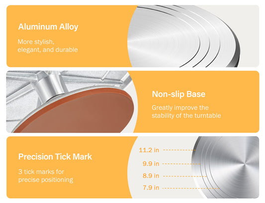 Kootek Aluminium Alloy Revolving Cake Stand 12 Inch Cake Turntable with Angled Icing Spatula and 3 Comb Icing Smoother, Silicon Spatula and Cake Server/Cutter Baking Cake Decorating Supplies