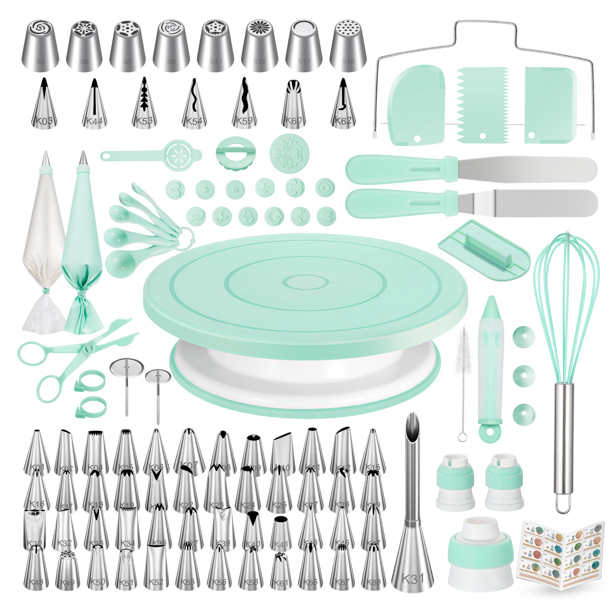 Kootek 158 Pcs Cake Decorating Kit with Cake Turntable, 64 Piping Tips Set, 50+2 Pastry Bags, Frosting Spatulas, Leveler, Scrapers, Fondant Molds, and More Baking Supplies Decorating Tools