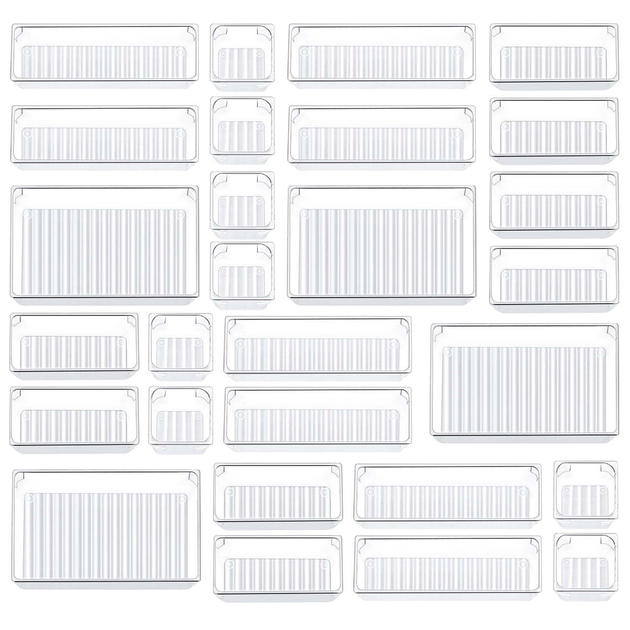 Kootek 28 Pcs Drawer Organizer Set, 4-Size Bathroom Vanity Trays Makeup Desk Dividers Versatile Storage Bins Clear Plastic Container for Dresser, Bedroom, Kitchen, Office