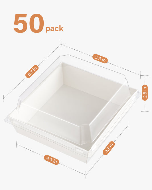 Kootek 50 Pack Charcuterie Boxes with Clear Lids, 5.7 Inches Disposable Dessert Boxes To Go, Square Small Individual Food Containers Bakery Box for Sandwich, Slice Cake, Cookies, Hot Cocoa Bombs, Strawberries