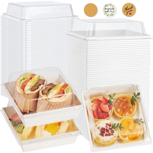 Kootek 50 Pack Charcuterie Boxes with Clear Lids, 5.7 Inches Disposable Dessert Boxes To Go, Square Small Individual Food Containers Bakery Box for Sandwich, Slice Cake, Cookies, Hot Cocoa Bombs, Strawberries