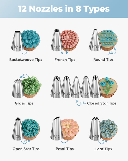 Kootek 71PCs Cake Decorating Kit, Baking Supplies Tools - Includes Cake Stand Turntable, 12 Icing Piping Tips Set, 2 Frosting Spatulas, 3 Scrapers, 50+2 Piping Bags, Coupler, Video Tutorial, Booklet