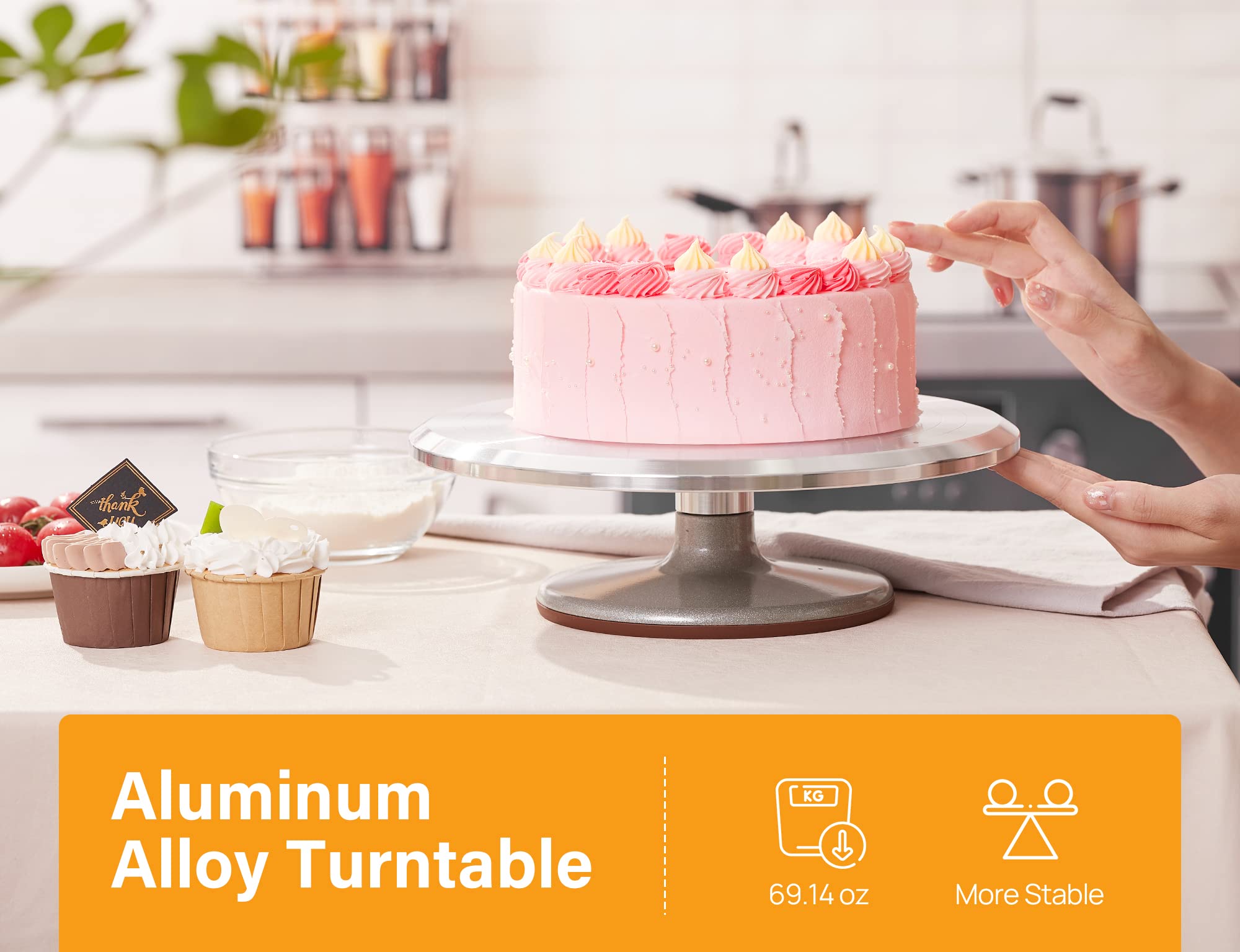 KUYUEOR 12 Aluminium Alloy Revolving Cake Stand,Rotating Cake Turntable  for Cake,Cupcake Dessert Decorating Supplies,Cake Decorating  Supplies,Pastry