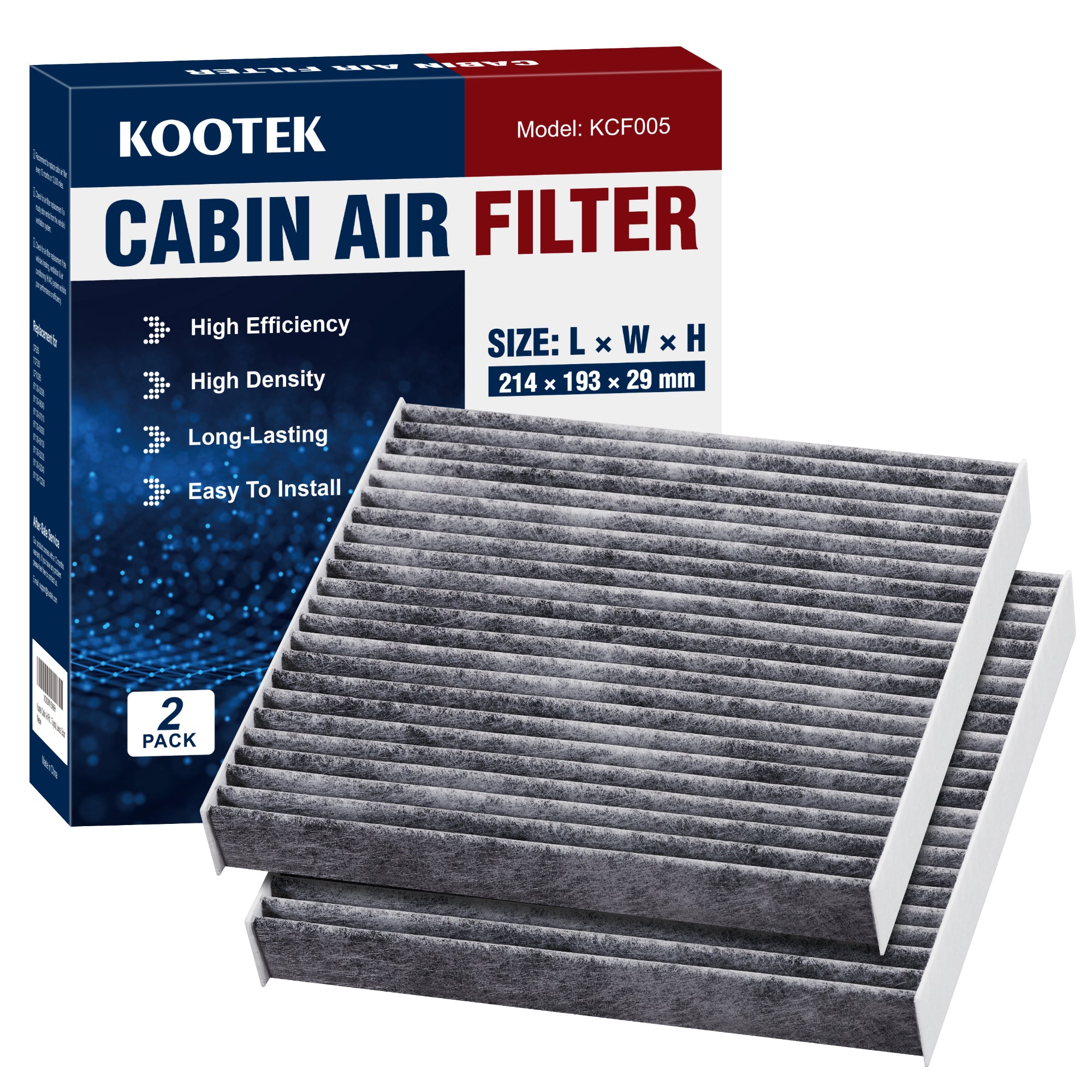 Kootek Cabin Air Filter with Activated Carbon, Fits CP285, CF10285, Compatible with Toyota Camry, Sienna, Subaru Outback, Scion, Tundra, 4Runner, RAV4, Corolla, Highlander, Jaguar, Lexus (2 pcs)