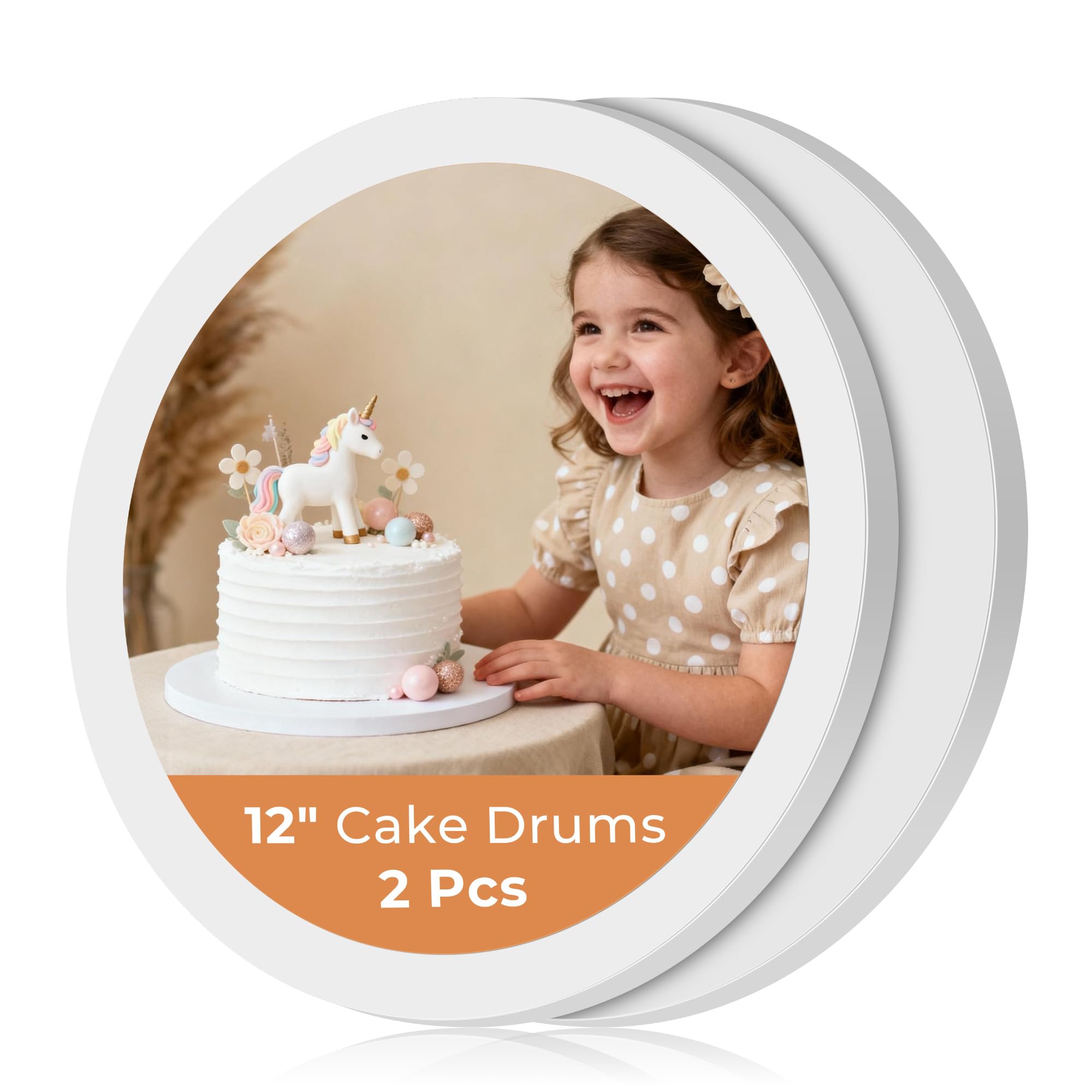 Kootek Cake Boards 12 Inch Round, 1/2 Inch Thick Cake Drum, Sturdy Corrugated Cardboard Base, Base para Pastel, White, 2 Pack