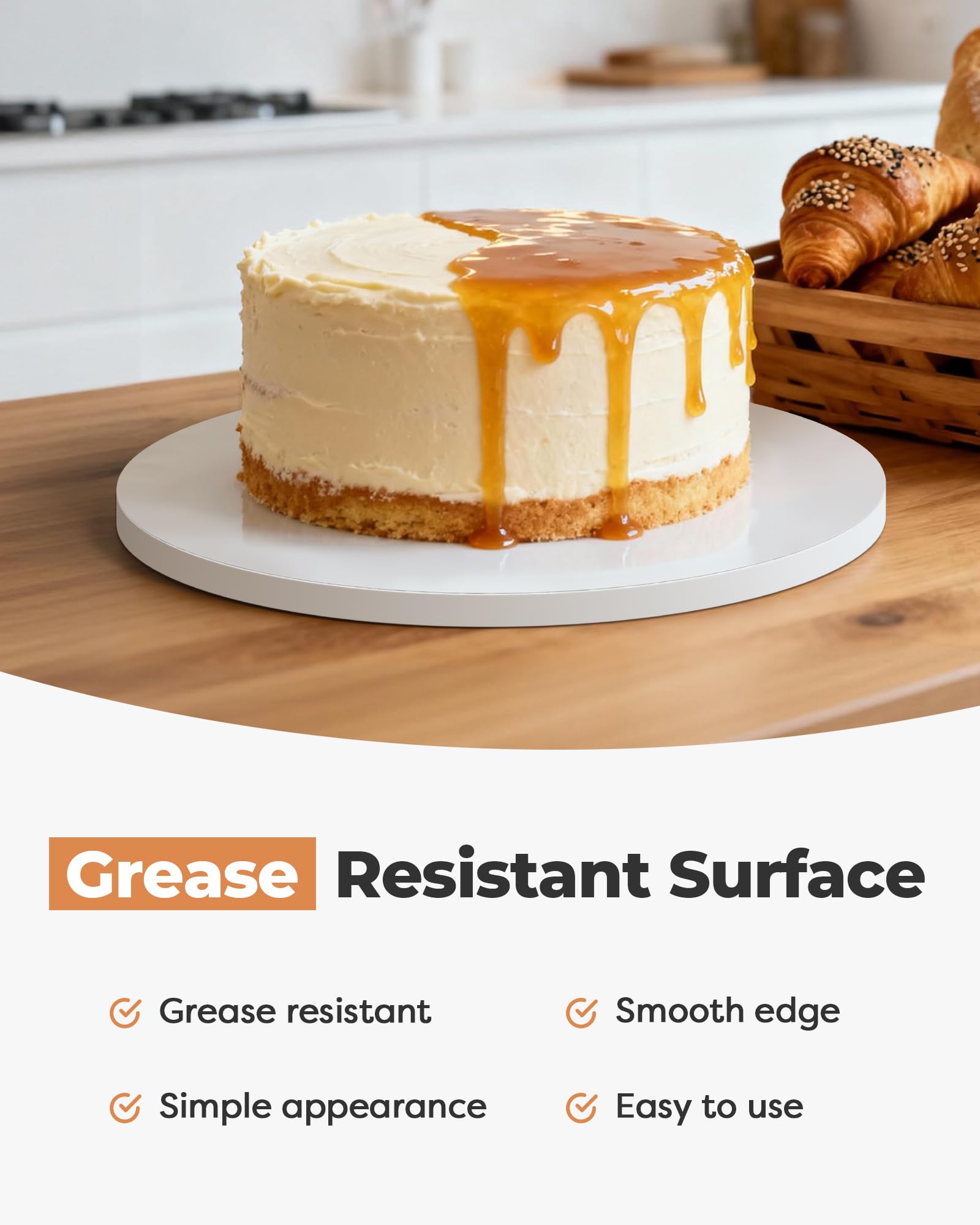 Kootek Cake Boards 12 Inch Round, 1/2 Inch Thick Cake Drum, Sturdy Corrugated Cardboard Base, Base para Pastel, White, 2 Pack