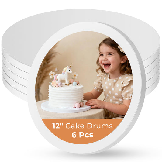 Kootek Cake Boards 12 Inch Round, 1/2 Inch Thick Cake Drum, Sturdy Corrugated Cardboard Base, Base para Pastel, White, 6 Pack