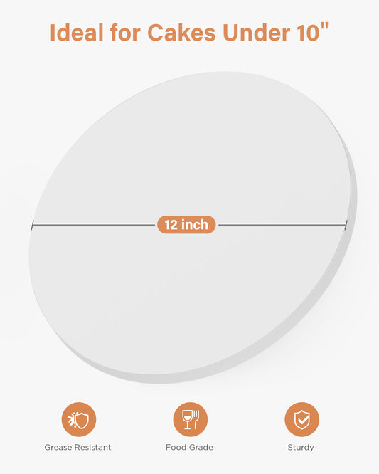 Kootek Cake Boards 12 Inch Round, 1/2 Inch Thick Cake Drum, Sturdy Corrugated Cardboard Base, Base para Pastel, White, 6 Pack