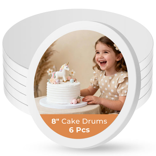 Kootek Cake Boards 8 Inch Round, 1/2 Inch Thick Cake Drum, Sturdy Corrugated Cardboard Base, Base para Pastel, White, 6 Pack