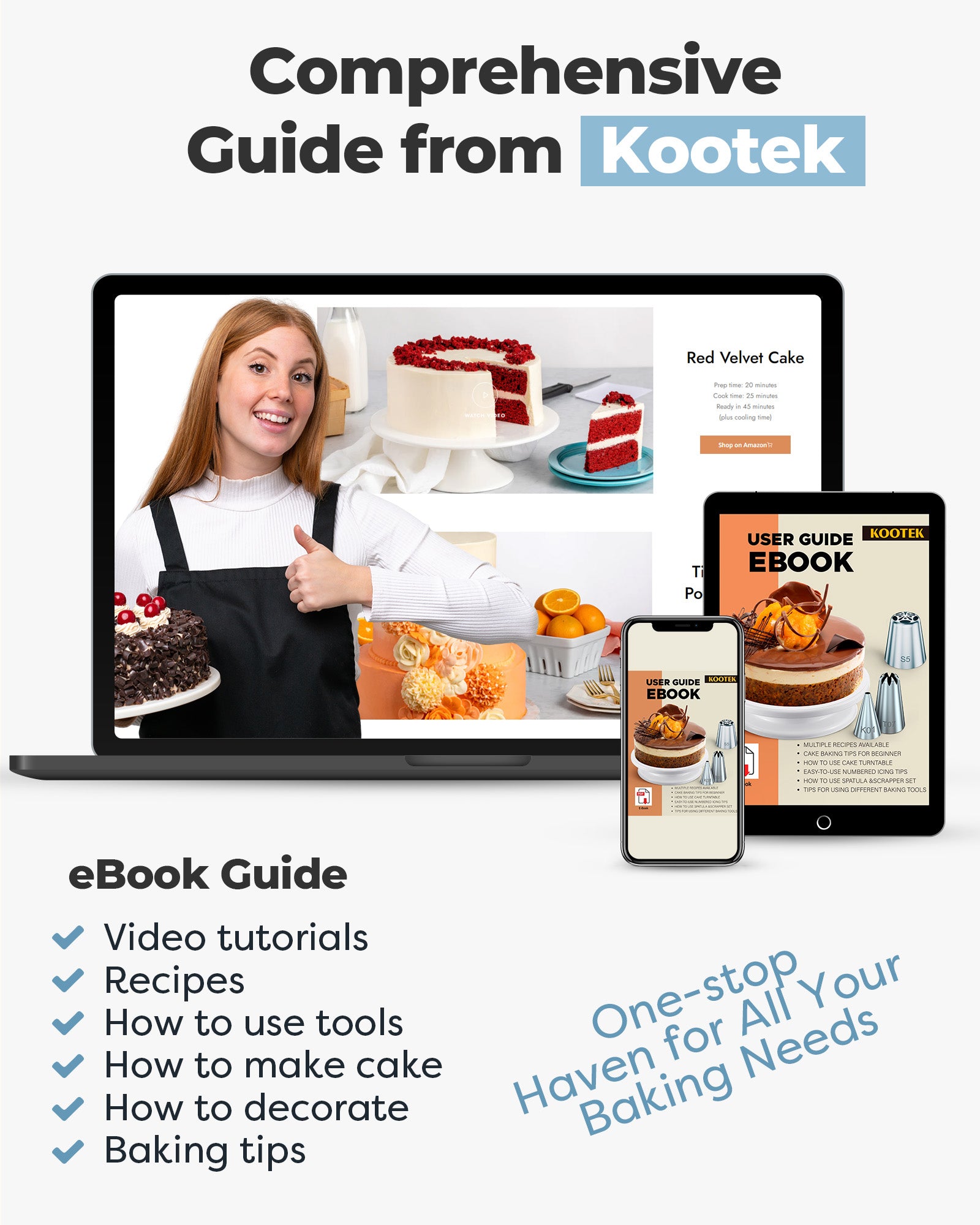 Kootek Cake Decorating Kit Baking Supplies Set Cake Turntable with 2 Frosting Straight Angled Spatula 3 Icing Smoother Scrapers Baking Accessories Tools for Beginners and Pros, Mother's Day, Blue