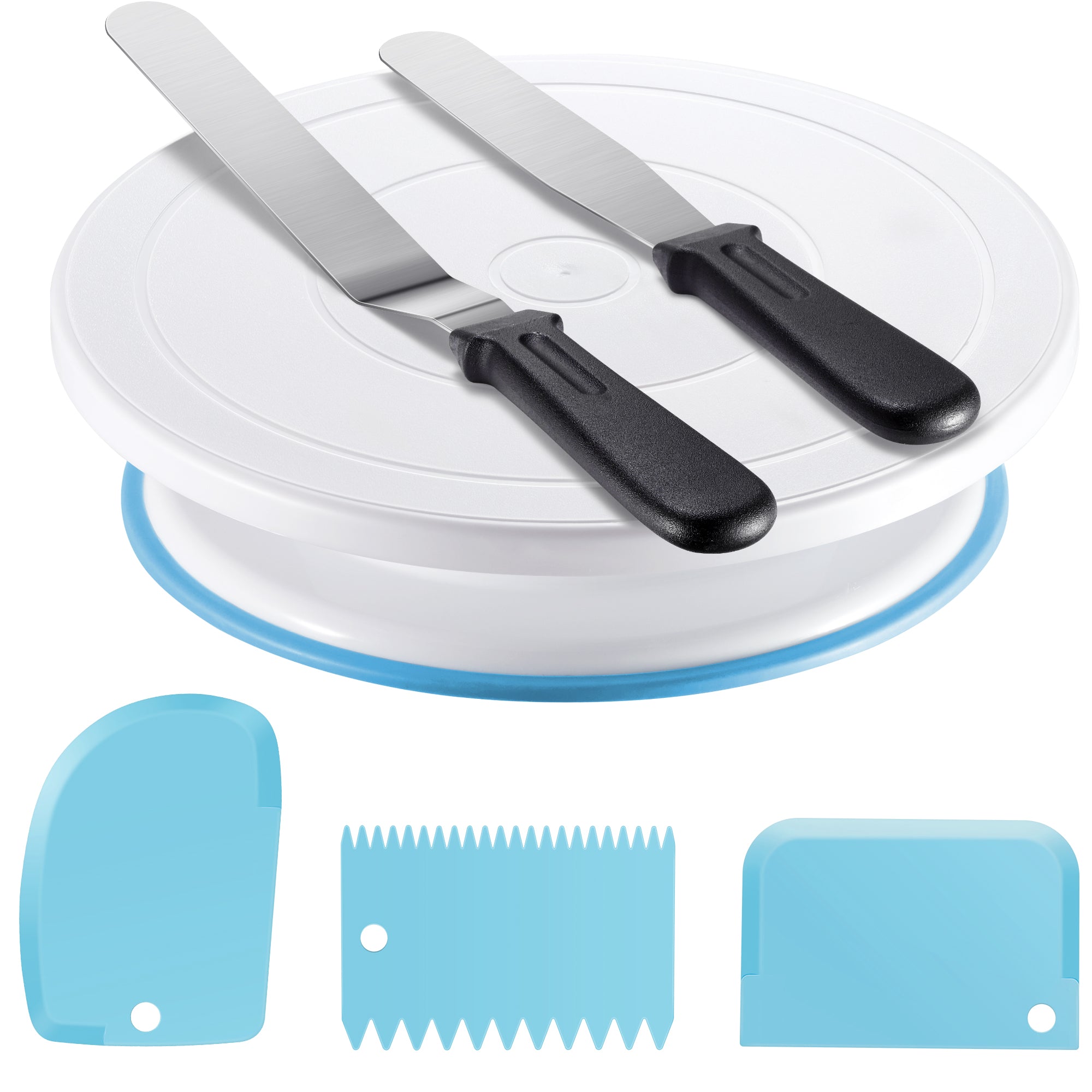 Kootek Cake Decorating Kit Baking Supplies Set Cake Turntable with 2 Frosting Straight Angled Spatula 3 Icing Smoother Scrapers Baking Accessories Tools for Beginners and Pros, Mother's Day, Blue