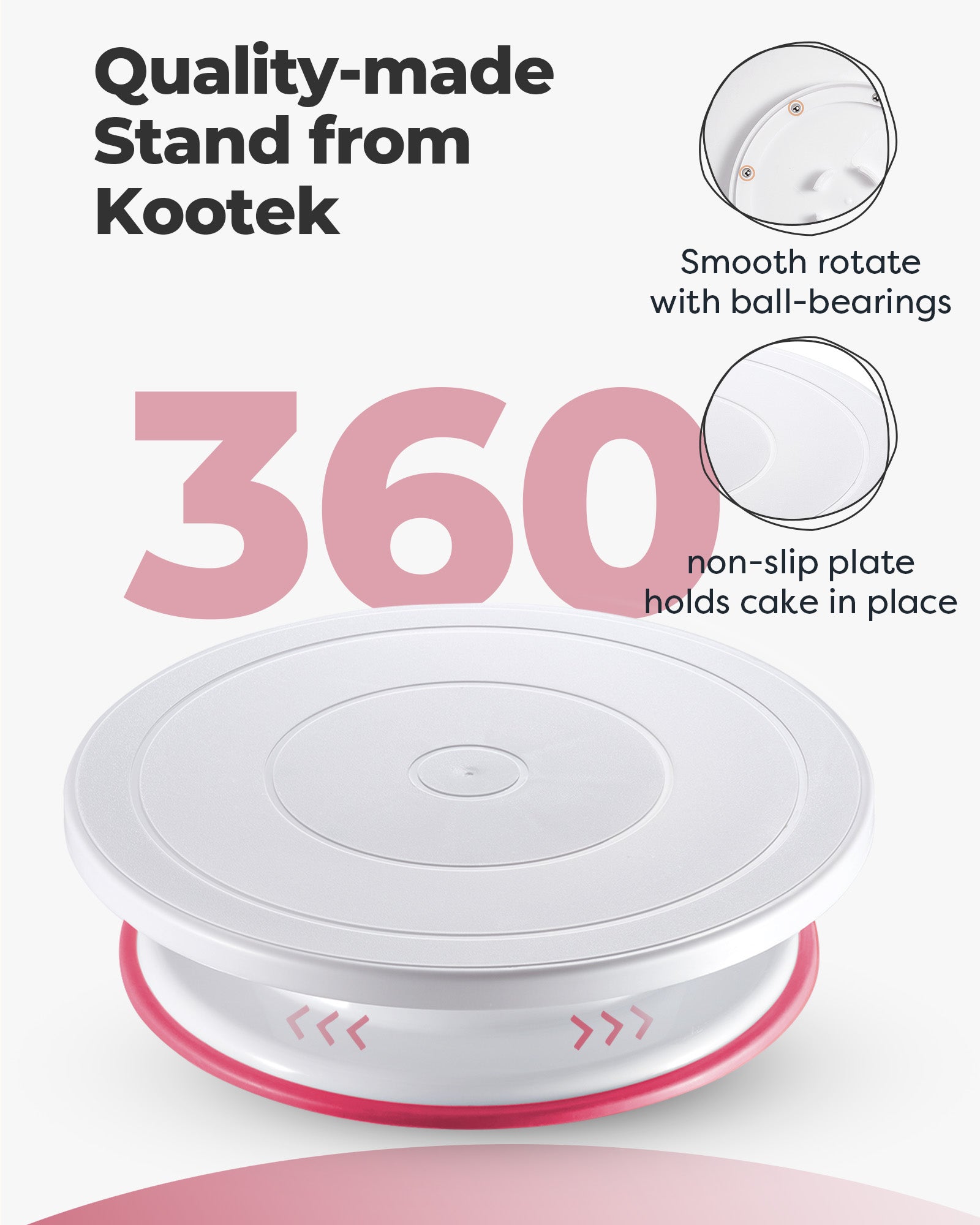Kootek Cake Decorating Kit Baking Supplies Set Cake Turntable with 2 Frosting Straight Angled Spatula 3 Icing Smoother Scrapers Baking Accessories Tools for Beginners and Pros, Mother's Day, Pink