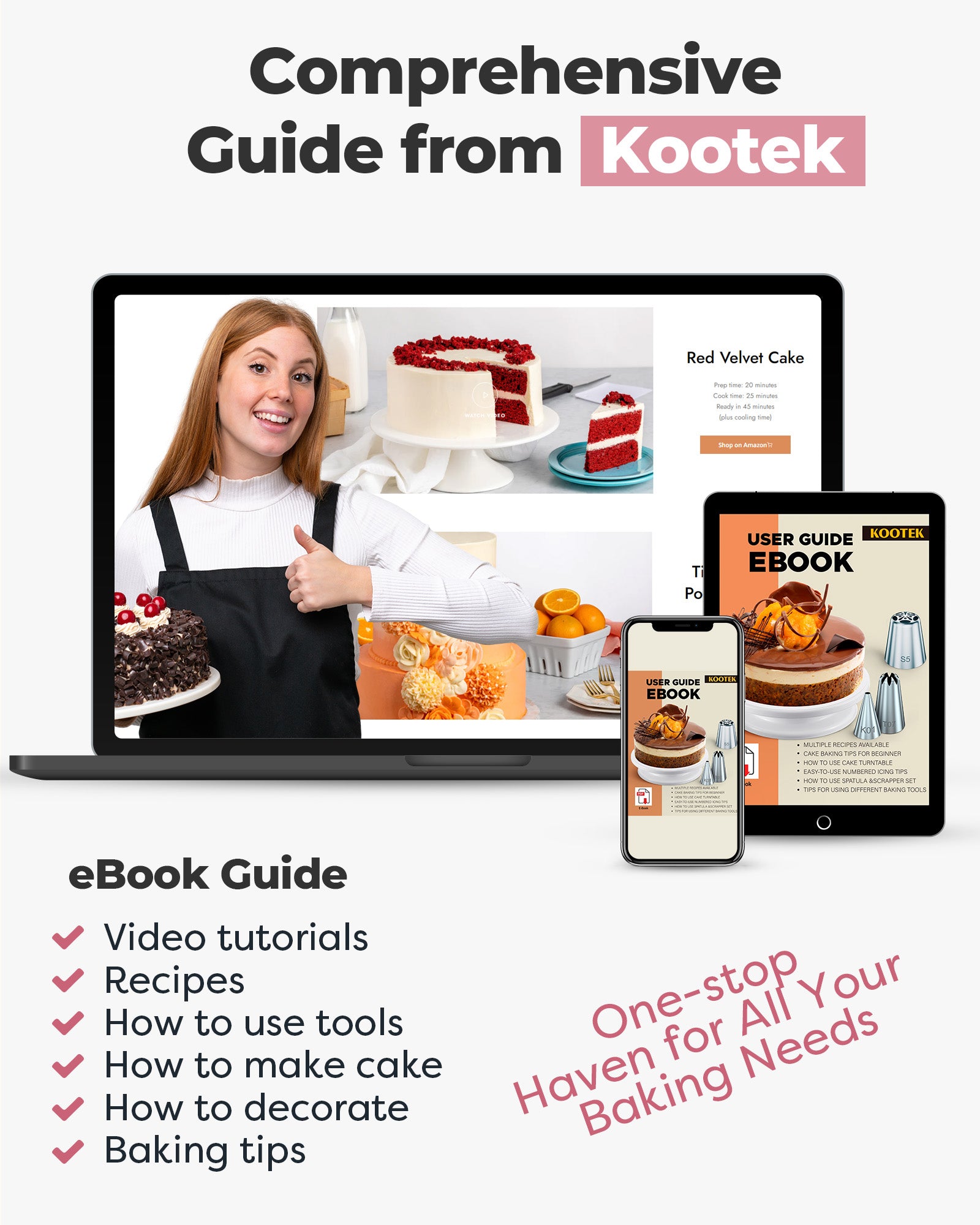 Kootek Cake Decorating Kit Baking Supplies Set Cake Turntable with 2 Frosting Straight Angled Spatula 3 Icing Smoother Scrapers Baking Accessories Tools for Beginners and Pros, Mother's Day, Pink