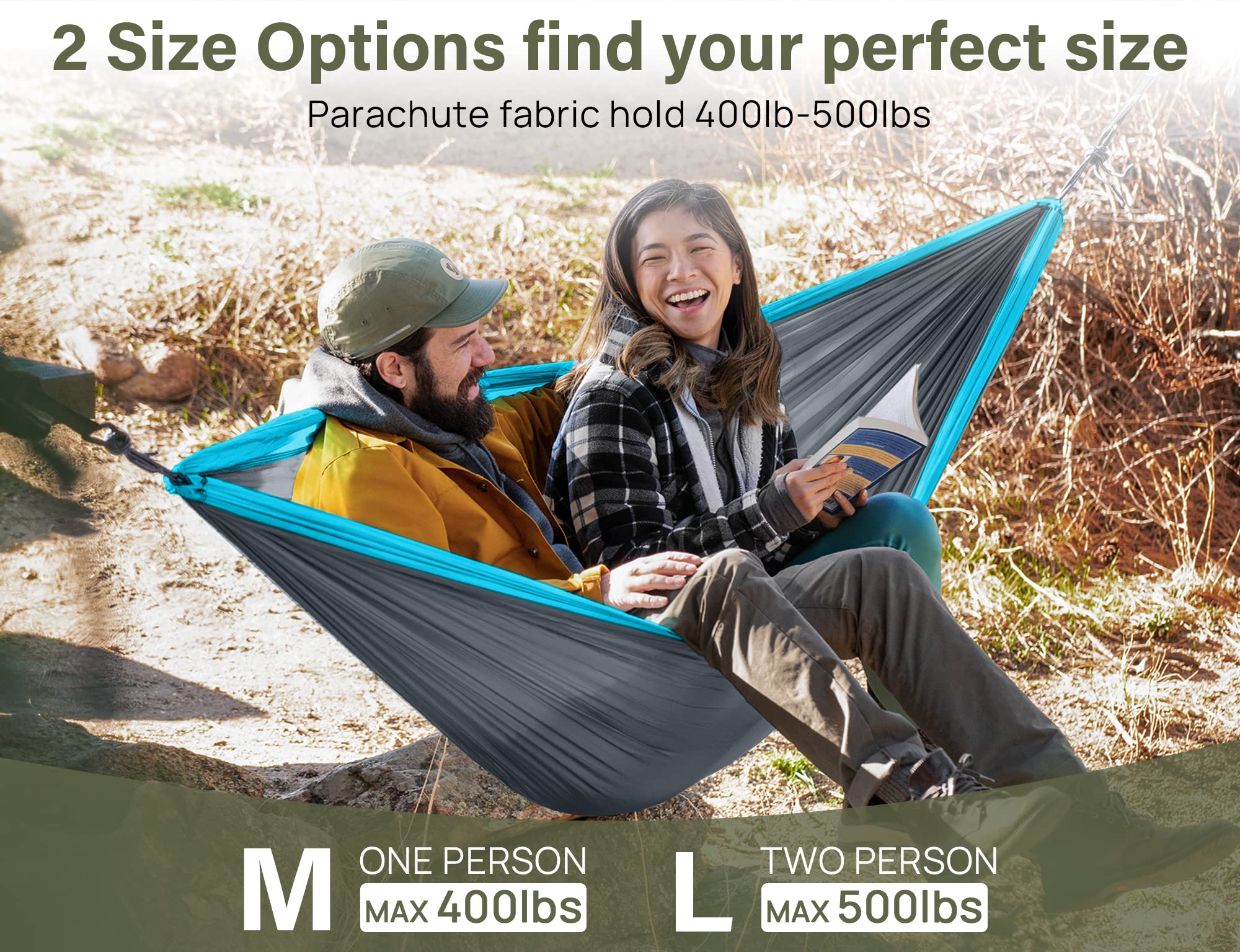 Kootek Camping Hammock Portable Indoor Outdoor Tree Hammock with 2 Hanging Straps, Lightweight Nylon Parachute Hammocks for Backpacking, Travel, Beach, Backyard, Hiking
