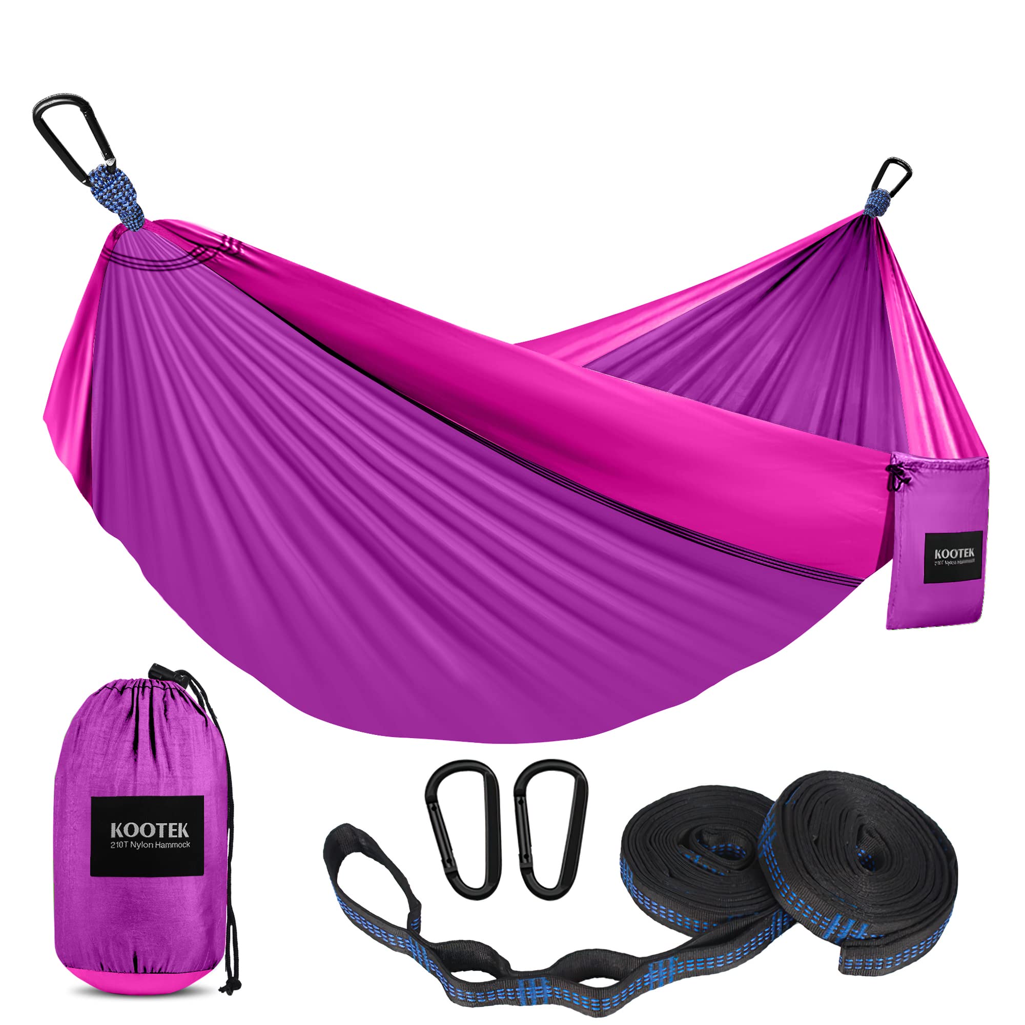 Kootek Camping Hammock Double & Single Portable Hammocks Camping Accessories for Outdoor, Indoor, Backpacking, Travel, Beach, Backyard, Patio, Hiking, Bright Violet & Pink