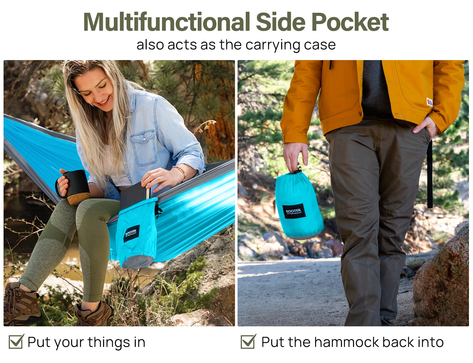 Kootek Camping Hammock Double & Single Portable Hammocks Camping Accessories for Outdoor, Indoor, Backpacking, Travel, Beach, Backyard, Patio, Hiking