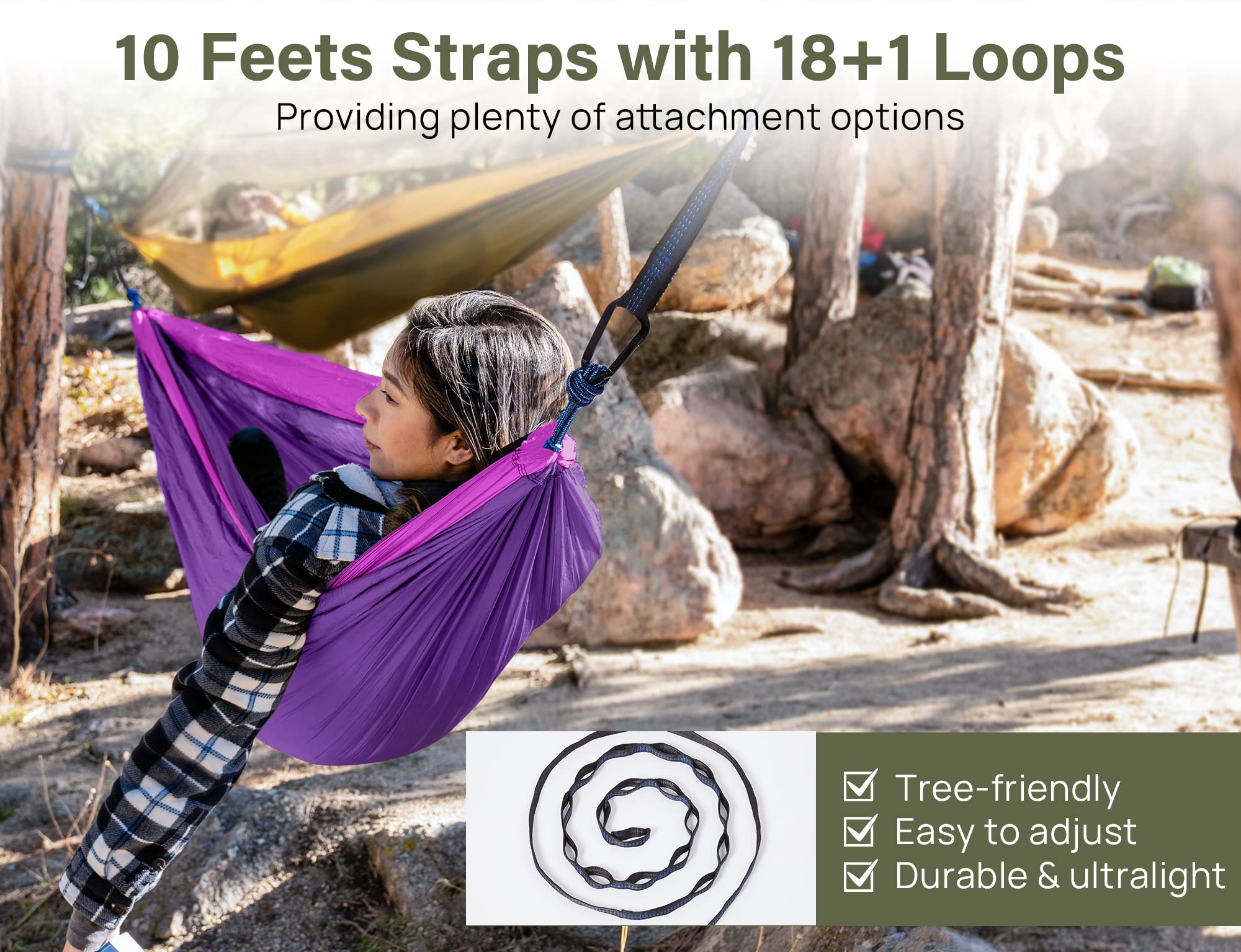 Kootek Camping Hammock Double Portable Hammocks with 2 Tree Straps, Lightweight Nylon Parachute Hammocks for Backpacking, Travel, Beach, Backyard, Patio, Hiking (Violet & Fuchsia, Large)