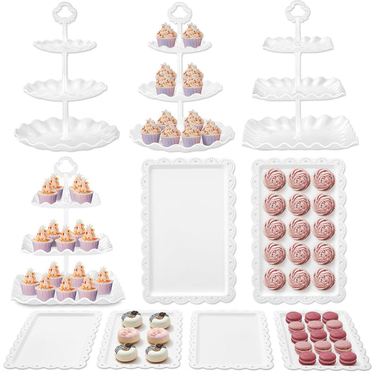 Kootek Dessert Cupcake Stand, 10pcs Dessert Table Display Set, 3 Tiered Cup Cake Holder Tower Stand Riser& Cookie Serving Trays for Wedding, Tea Party, Birthday, Baby Shower