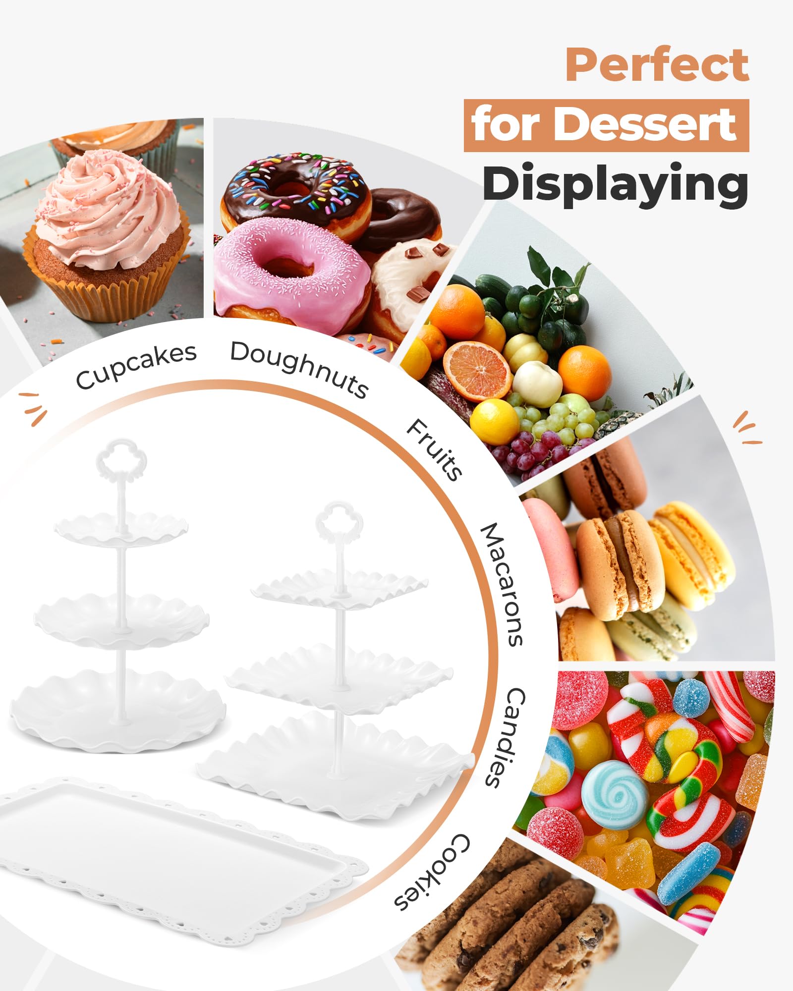 Kootek Dessert Cupcake Stand, 5pcs Dessert Table Display Set, 3 Tiered Cup Cake Holder Tower Stand Riser& Cookie Serving Trays for Wedding, Tea Party, Birthday, Baby Shower