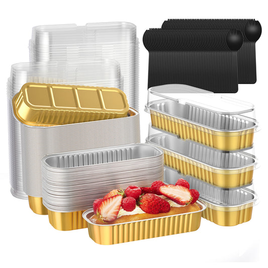 Kootek Mini Loaf Pans with Lids, 100 Pack Disposable Rectangle Mini Aluminum Foil Cake Pans Tins for Baking Mini Loaf Brownie Bread Cake Ramekins