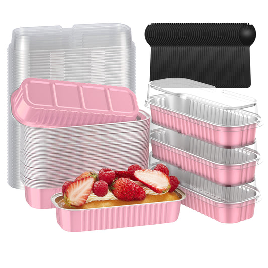 Kootek Mini Loaf Pans with Lids, 50 Pack Disposable Rectangle Mini Aluminum Foil Cake Pans Tins for Baking Mini Loaf Brownie Bread Cake Ramekins