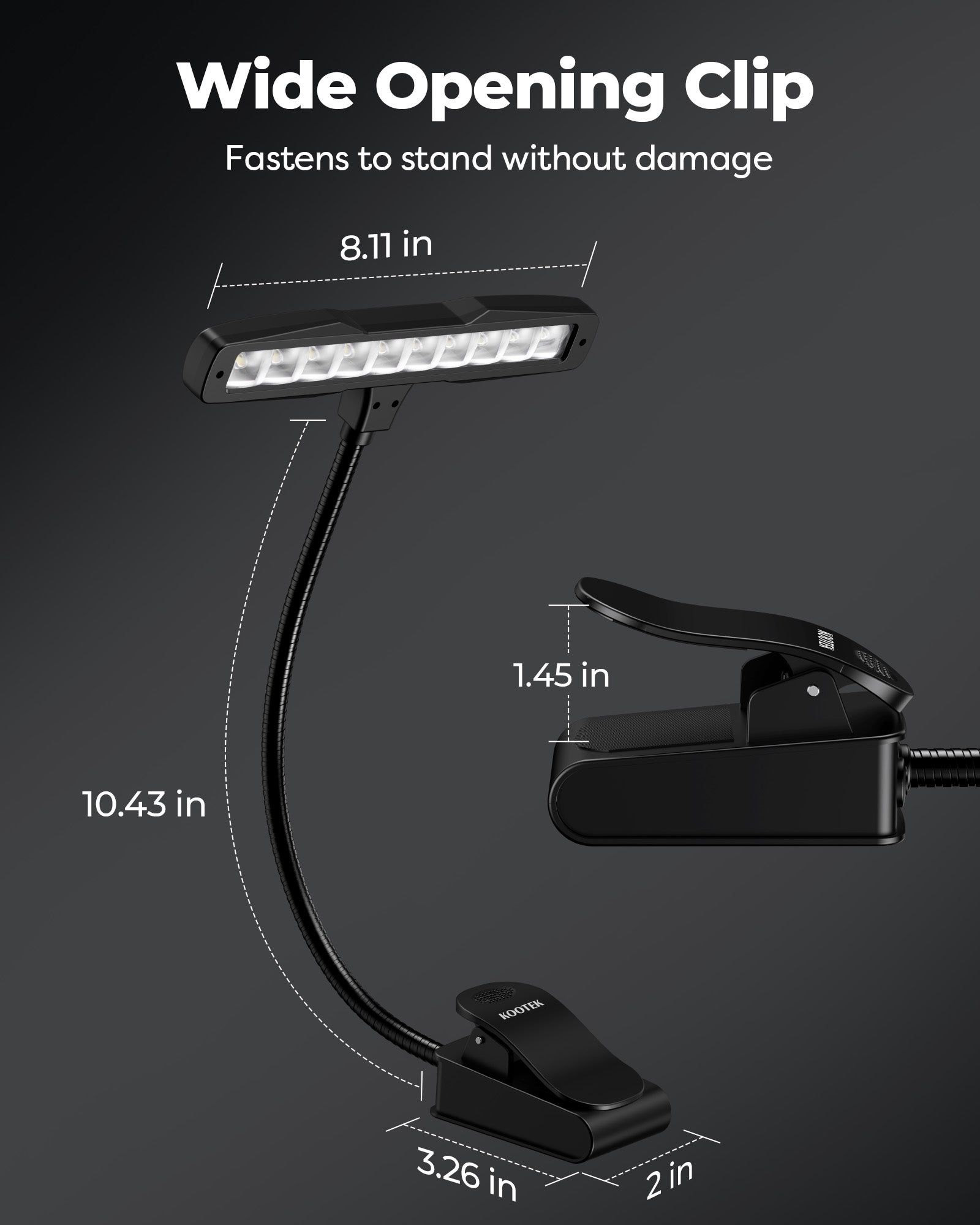Kootek Music Stand Light, Eye Caring Clip-on Piano Lamp, 360° Flexible Gooseneck Adjustable Brightness USB Rechargeable for Sheet, Book Reading, Orchestra, Podium, Easel