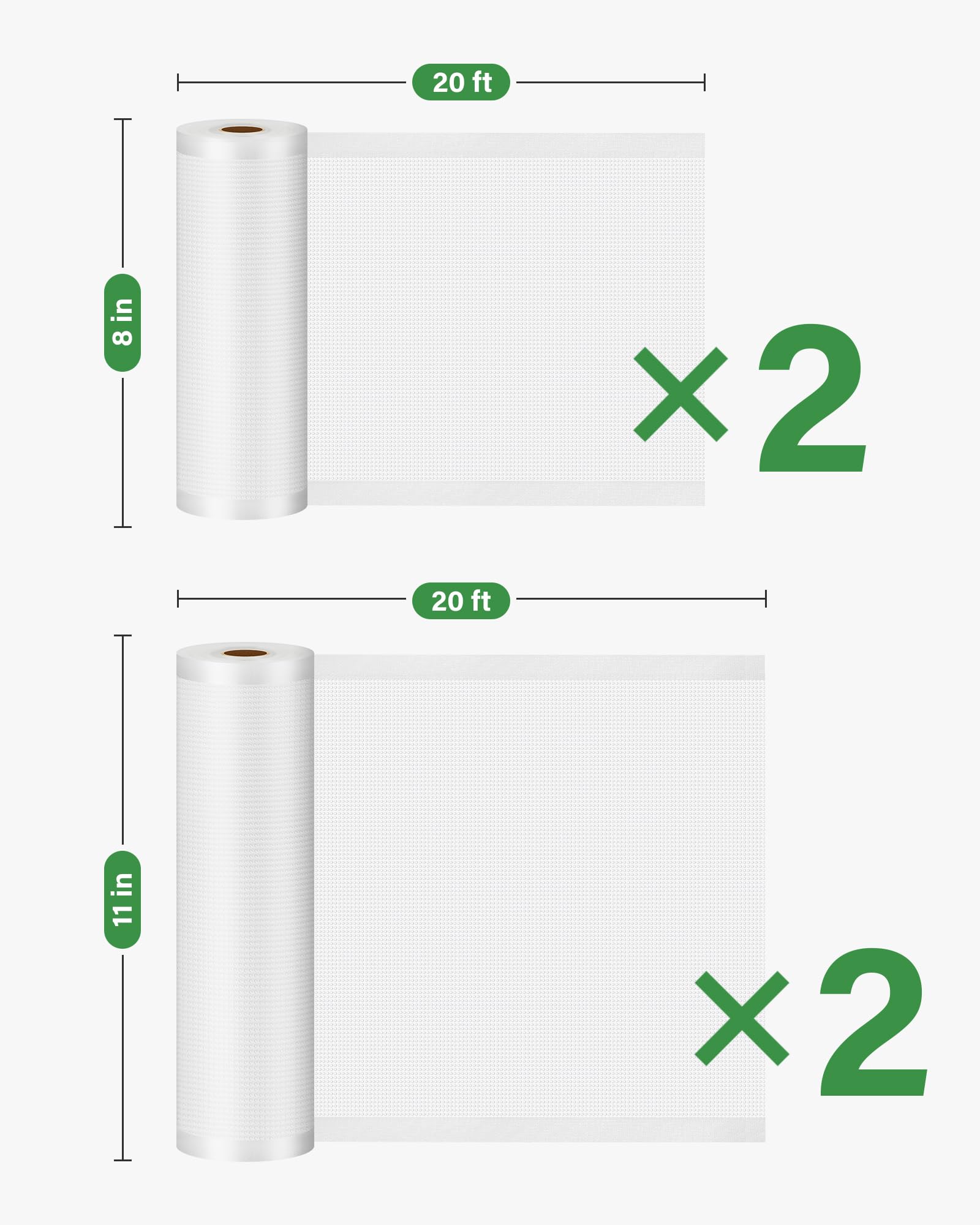 Kootek Vacuum Sealer Bags, 4 Pack 2 Rolls 8"x20' and 2 Rolls 11"x20' (Total 80 feet), Commercial Grade, BPA Free Food Vac Bags Rolls for Storage, Meal Prep or Sous Vide