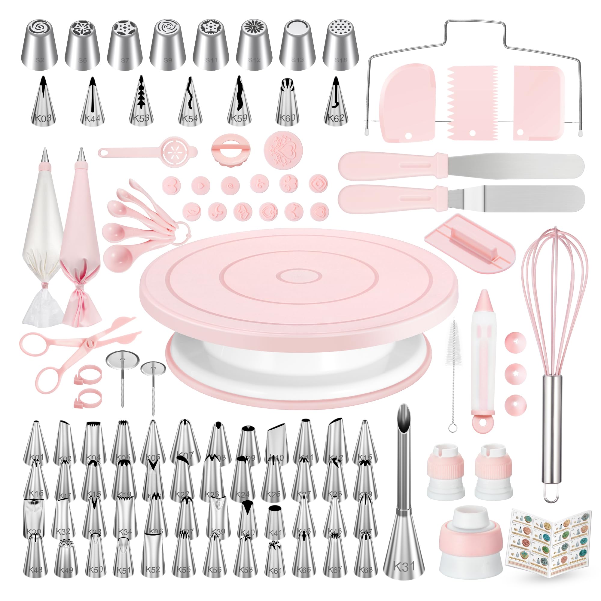 Kootek 158 Pcs Cake Decorating Kit with Cake Turntable, 64 Piping Tips Set, 50+2 Pastry Bags, Frosting Spatulas, Leveler, Scrapers, Fondant Molds, and More Baking Supplies Decorating Tools