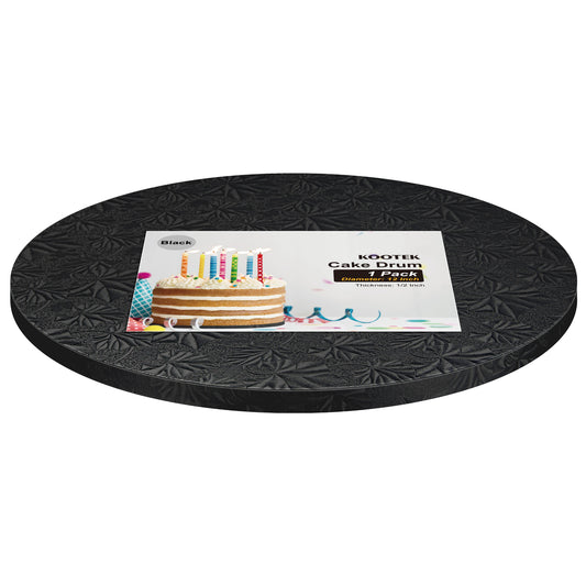 Kootek Cake Boards Drum 12 Inch Round, 1/2" Thick Decorating Supplies, Black Sturdy Corrugated Cardboard Base, Base para Pastel, 1 Pack