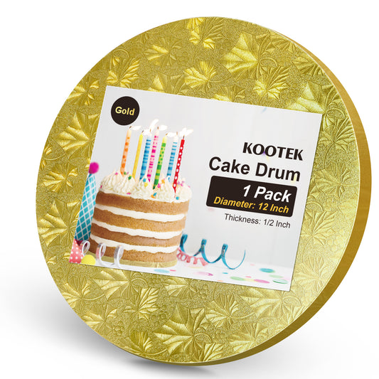 Kootek Cake Boards Drum 12 Inch Round, 1/2" Thick Decorating Supplies, Gold Sturdy Corrugated Cardboard Base, Base para Pastel, 1 Pack