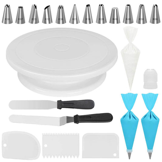Kootek 71pcs Cake Decorating Supplies Kit, Cake Decorating Set with Cake Turntable, 12 Numbered Icing Piping Tips, 2 Spatulas, 3 Icing Comb Scraper, 50+2 Piping Bags, and 1 Coupler for Baking