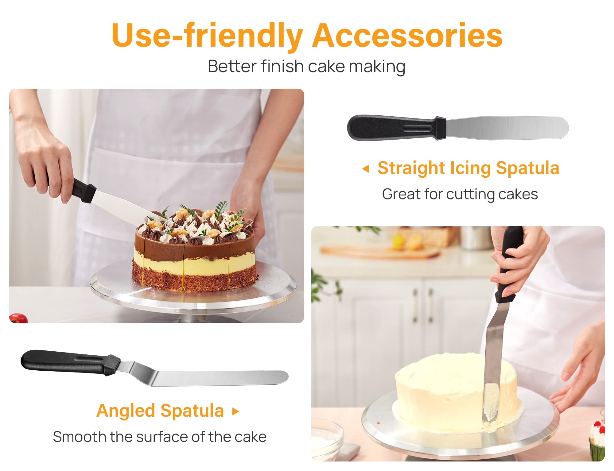 Kootek Cake Decorating Kit Baking Supplies Cake Turntable with 2 Frosting  Straight Angled Spatula 3 Icing Smoother Scrapers Baking Accessories Tools