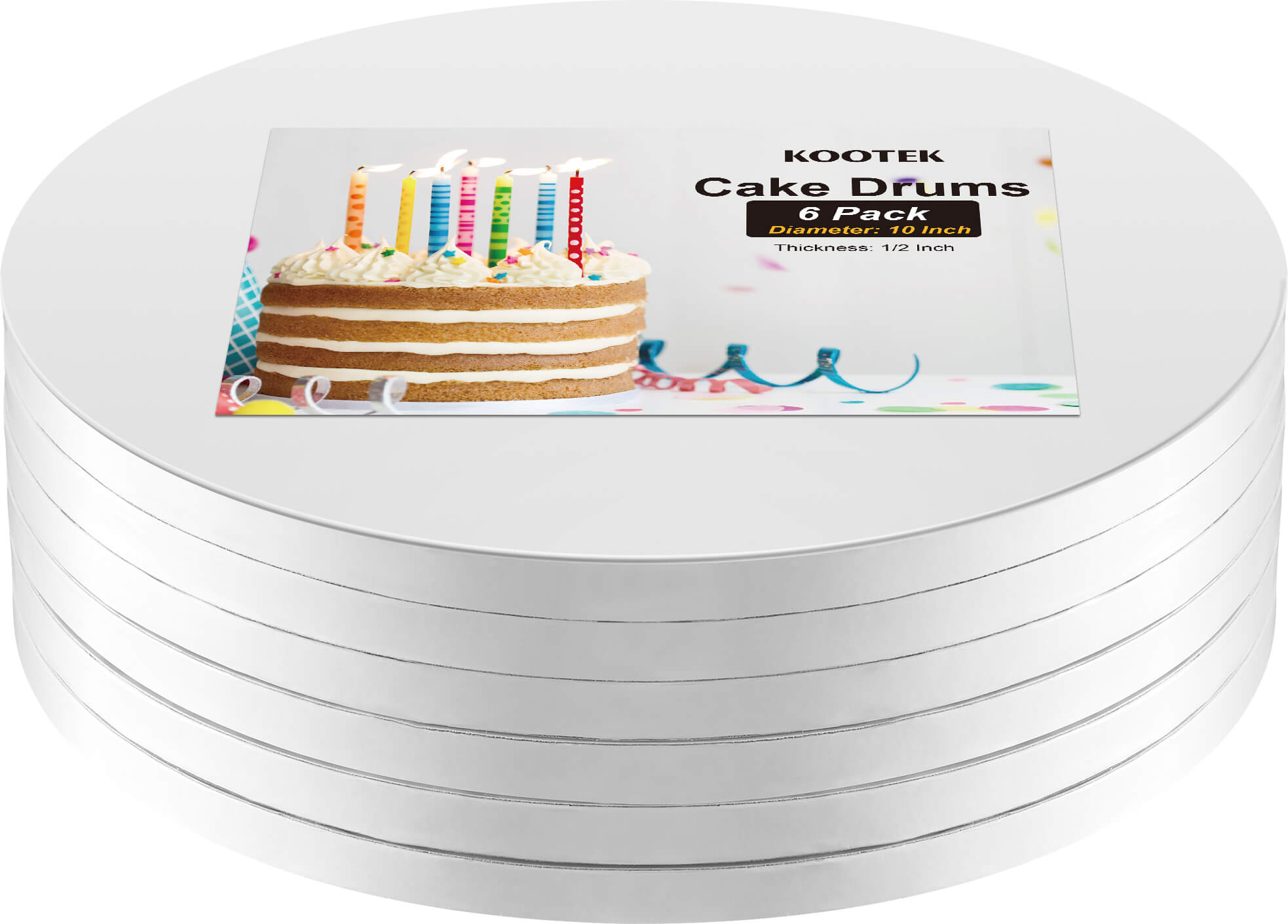 Kootek Cake Boards Drum 10 Inch Round, 1/2" Thick Cake Drums, Cake Decorating Supplies White 6-Pack Sturdy Cake Corrugated Cardboard for Multi-Layer Cakes