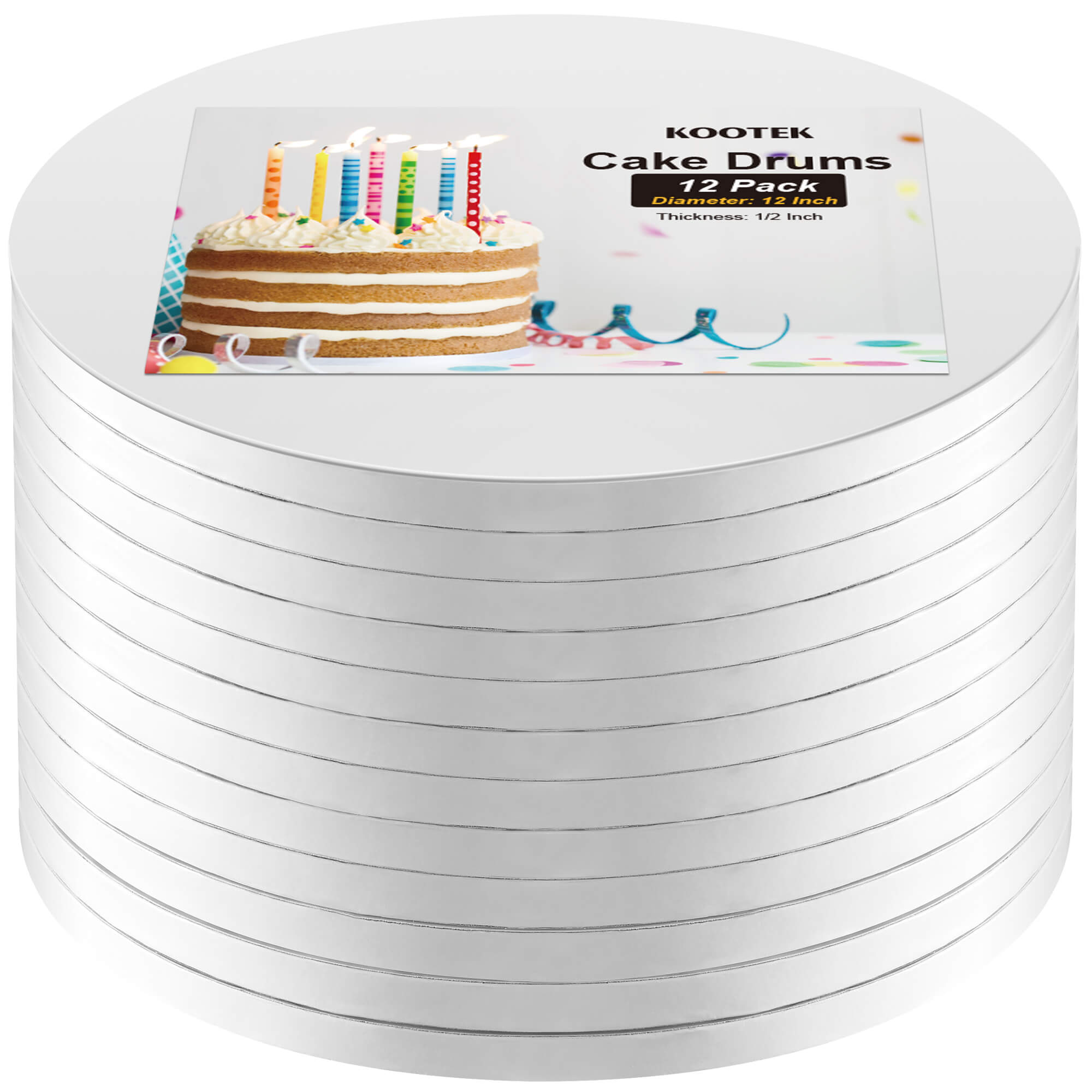 Kootek Cake Boards Drum 12 Inch Round, 1/2" Thick Cake Drums, Cake Decorating Supplies White 12-Pack Sturdy Cake Corrugated Cardboard for Multi-Layer Cakes